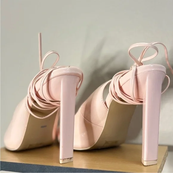 Call It Spring Blush Pink Patent Lace-Up 4” Triangle Block Heels – Size 7 EUC - Picture 12 of 15